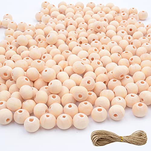 Modpion 1000pcs 10mm Wooden Beads for Craft with Jute Twine,Round Natural Unfinished Wood Beads for DIY Craft,Bead Garland, Farmhouse Decor,Jewelry Making - Image 1