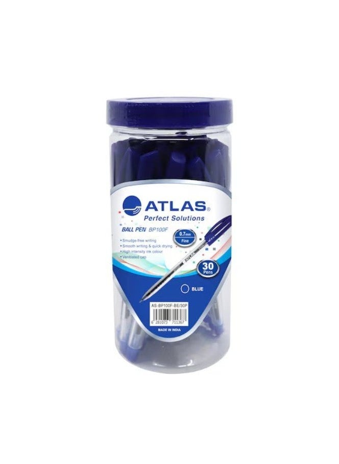ATLAS ATLAS 30pcs Ball Point Pen 0.7mm Fine, Blue 
