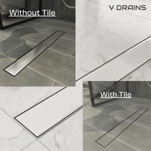V DRAINS 600x80 mm Tile Marble Insert Floor Shower Drain Channel | Linear (Long) Drain for Bathrooms Floor, Terraces, Balconies of SS (Grade AISI 304) with Cockroach Trap | Side Outlet (24x3 inches) - Image 5
