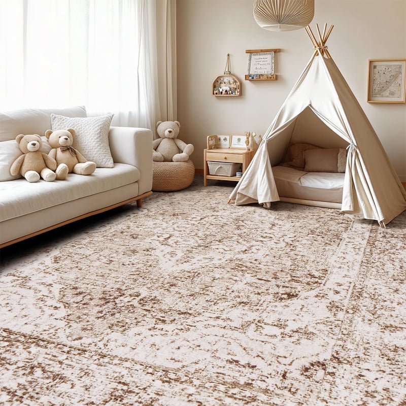 Lofus 5x7 Area Rugs for Living Room, Washable Area Rug, Rugs for Bedroom, Kitchen, Vintage Boho Carpet, Soft Non-Slip, Low Pile Large Area Rug for Office Dining Room, Vintage Beige Brown - Image 3