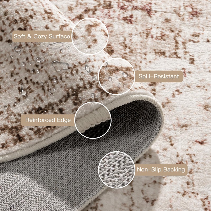 Lofus 5x7 Area Rugs for Living Room, Washable Area Rug, Rugs for Bedroom, Kitchen, Vintage Boho Carpet, Soft Non-Slip, Low Pile Large Area Rug for Office Dining Room, Vintage Beige Brown - Image 5