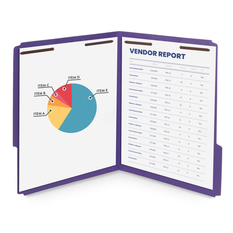 Blue Summit Supplies 50 مجلدات ملف أرجوانية مع مشابك، قطع 1/3 مع علامة معززة، مجلد ملف بمشبك مزدوج متين، مصمم لتنظيم الملفات الطبية القياسية، ملفات العملاء القانونية، تقارير المكتب، حجم رسالة، أرجواني - Image 2
