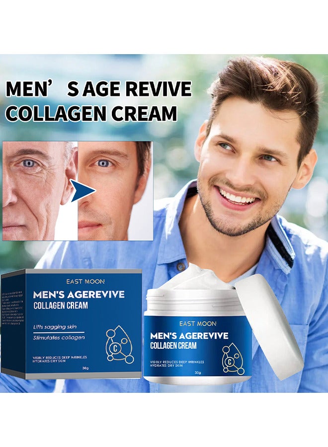 East Moon Men's Age Revive Collagen Facial Cream, Fade Fine Lines, Tighten Skin, Age Rewind Wrinkles Smoothing Gel, Day And Night Skin Care Moisturizing And Tightening Lotion, 30G - Image 2