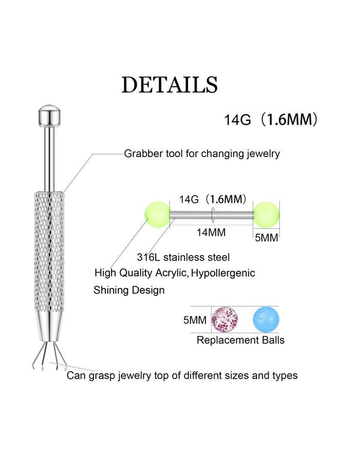 LORACOXS 12PCS Barbell Rings 48PCS Replacement Balls, Glow in Dark Tongue Piercing Jewelry, Piercing Jewelry, Tongue Ring Retainer for Women Men-14MM - Image 4