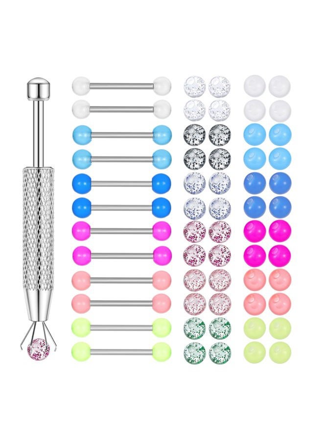 LORACOXS 12PCS Barbell Rings 48PCS Replacement Balls, Glow in Dark Tongue Piercing Jewelry, Piercing Jewelry, Tongue Ring Retainer for Women Men-14MM - Image 1