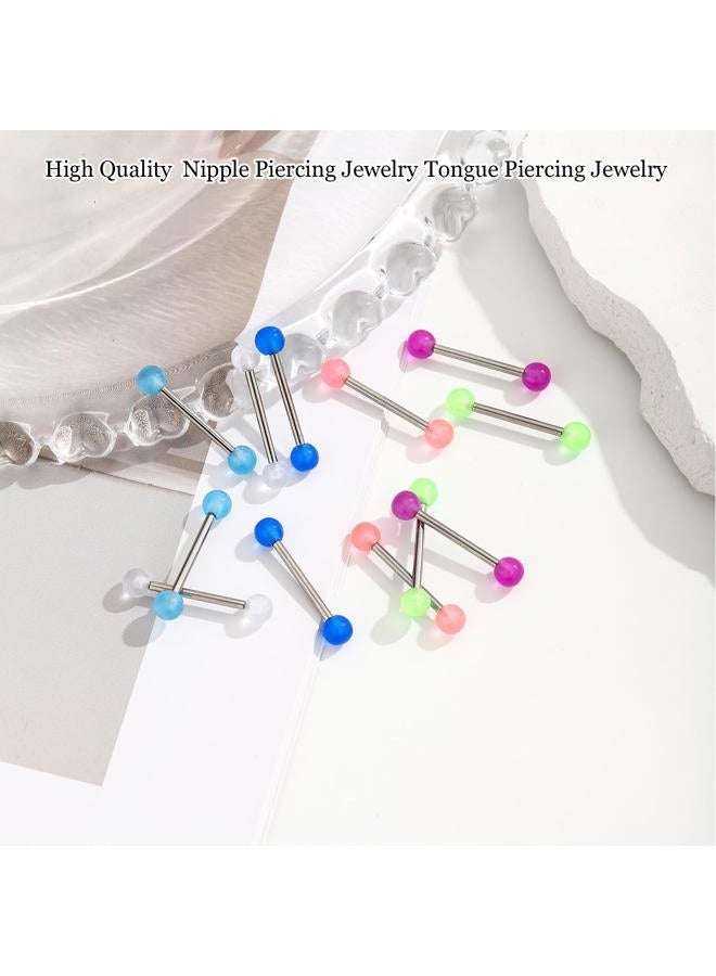 LORACOXS 12PCS Barbell Rings 48PCS Replacement Balls, Glow in Dark Tongue Piercing Jewelry, Piercing Jewelry, Tongue Ring Retainer for Women Men-14MM - Image 5