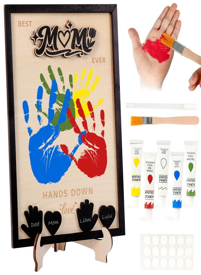 Sortnic Mothers Day Gifts from Kids, DIY Handprint Craft Kit with 5 Non-Toxic Paint, Wooden Family Keepsake Frame with Kids Names, Hands Down Best Mom Ever Sign, Mothers Day Gift from Son Daughter - Image 1