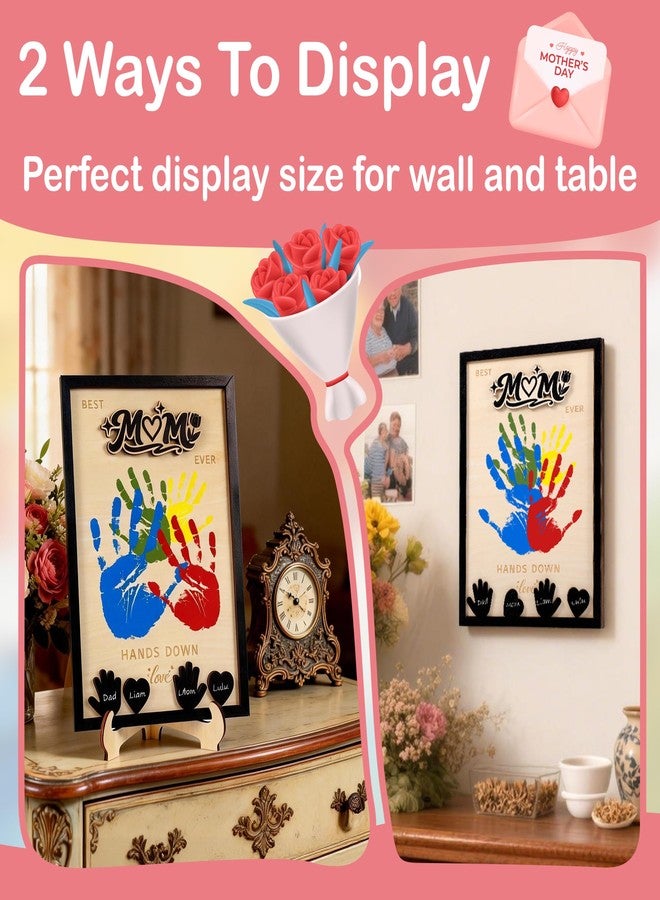 Sortnic Mothers Day Gifts from Kids, DIY Handprint Craft Kit with 5 Non-Toxic Paint, Wooden Family Keepsake Frame with Kids Names, Hands Down Best Mom Ever Sign, Mothers Day Gift from Son Daughter - Image 5