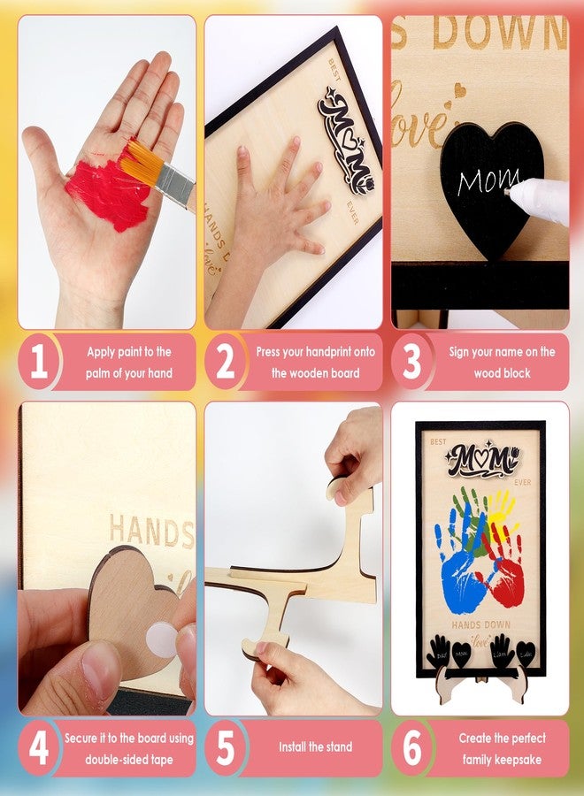 Sortnic Mothers Day Gifts from Kids, DIY Handprint Craft Kit with 5 Non-Toxic Paint, Wooden Family Keepsake Frame with Kids Names, Hands Down Best Mom Ever Sign, Mothers Day Gift from Son Daughter - Image 3