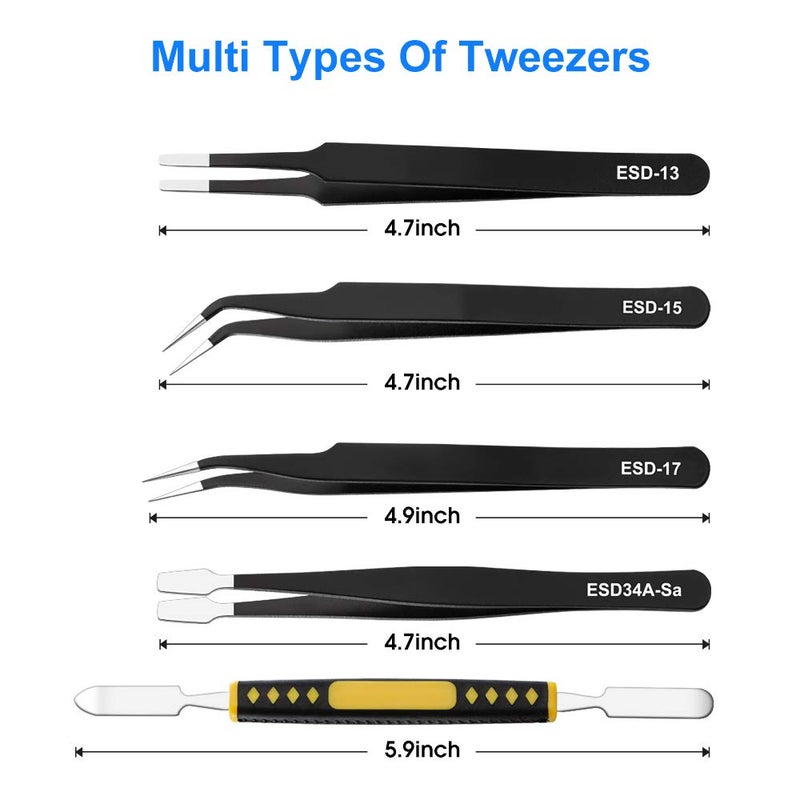 UUBAAR 10 PCS Precision Tweezers Set, Premium Craft Tweezers Kit, Stainless Steel Electronic ESD Tweezers, Anti-static Industrial Soldering Tweezers, with Tweezer Storage Bag - Image 3
