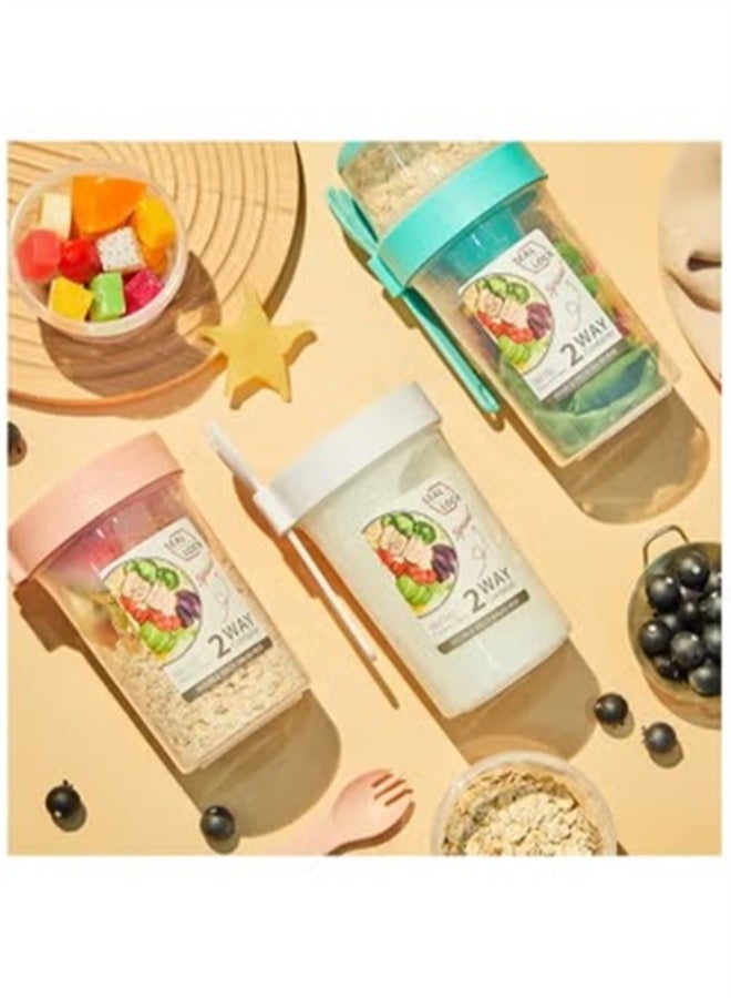 هومستر أكواب الزبادي على الطريق مع ملعقة، كأس سلطة مزدوجة الطبقة، مع غطاء الشوكة مربع الغمر، حاوية الختم الجيد المحمولة، الأخضر ﻿ - Image 4