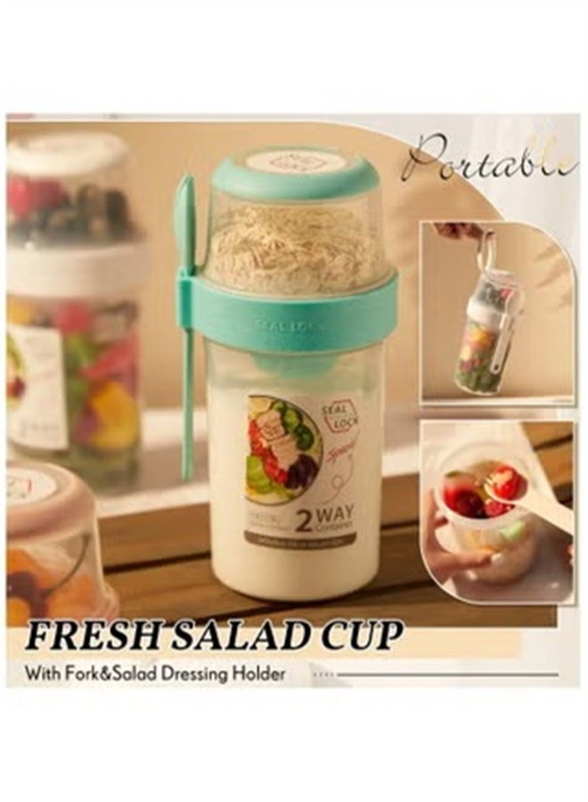 HOMESTAR Yogurt Cups for On the Go with Spoon, Double Layered Salad Cup, With Fork Cover Dip Box, Portable Good Sealing Container, Green﻿ - Image 2