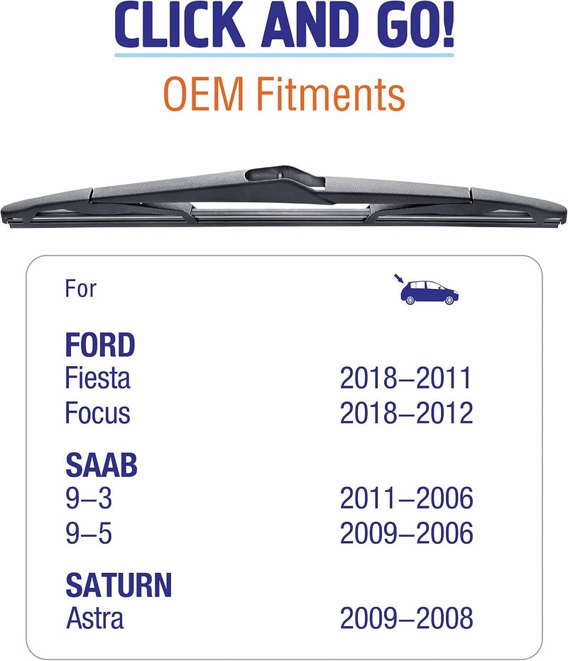 WOWIPER 12 inch (12-M) Silicone Rear Wiper Blade Replacement for Ford Focus 2018-2012 Fiesta 2018-2011 /For Saab 9-3 2011-2006 9-5 2009-2006 Back Windshield Wiper For My Car - Image 4