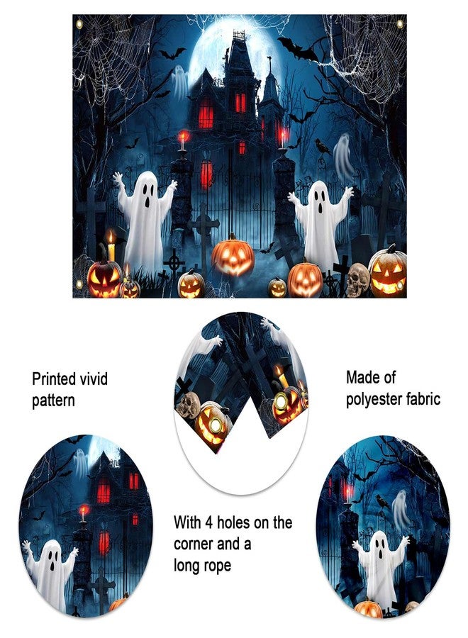 Mocsicka Happy Halloween Banner Backdrop Haunted House Spooky Ghost Halloween Background Birthday Baby Shower Banner Decorations Photo Booth Props 70.8 x 43.3 Inch - Image 4