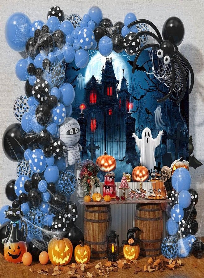 Mocsicka Happy Halloween Banner Backdrop Haunted House Spooky Ghost Halloween Background Birthday Baby Shower Banner Decorations Photo Booth Props 70.8 x 43.3 Inch - Image 2