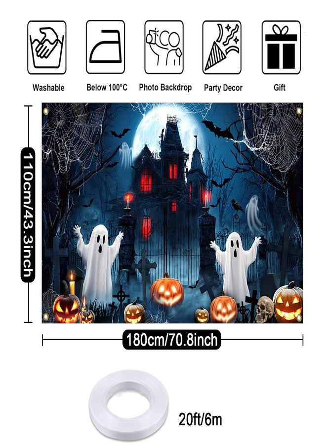 Mocsicka Happy Halloween Banner Backdrop Haunted House Spooky Ghost Halloween Background Birthday Baby Shower Banner Decorations Photo Booth Props 70.8 x 43.3 Inch - Image 5