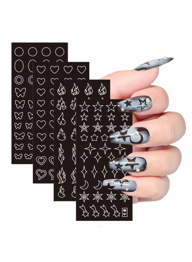 winthrop 24 Sheets Airbrush Stencils Nail Stickers for Nail Art, French Nail Decals Printing Template Stencil Tool Moon Stars Heart Butterfly French Design Hollow (154 Designs) - Image 3