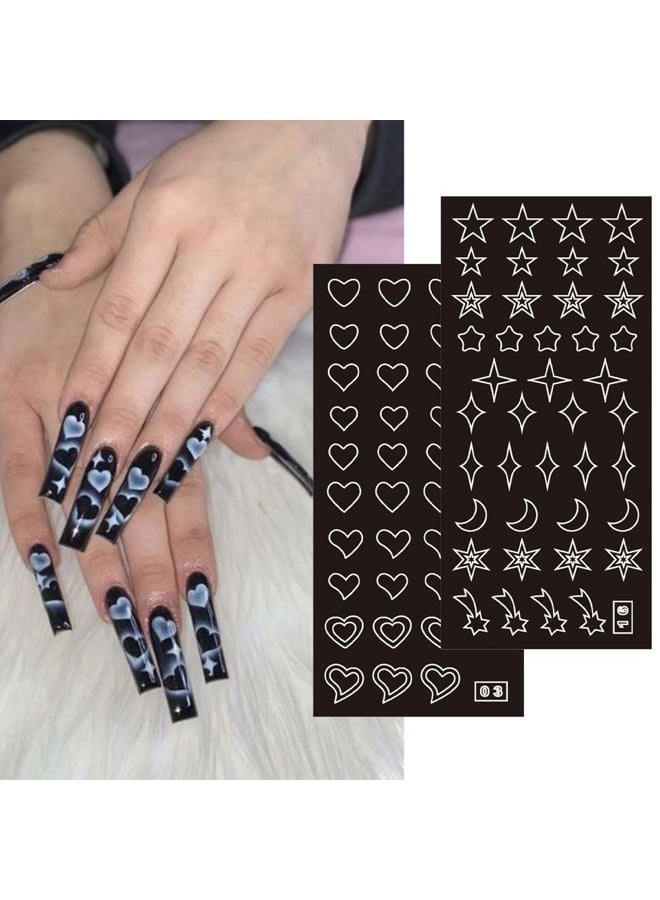 winthrop 24 Sheets Airbrush Stencils Nail Stickers for Nail Art, French Nail Decals Printing Template Stencil Tool Moon Stars Heart Butterfly French Design Hollow (154 Designs) - Image 2