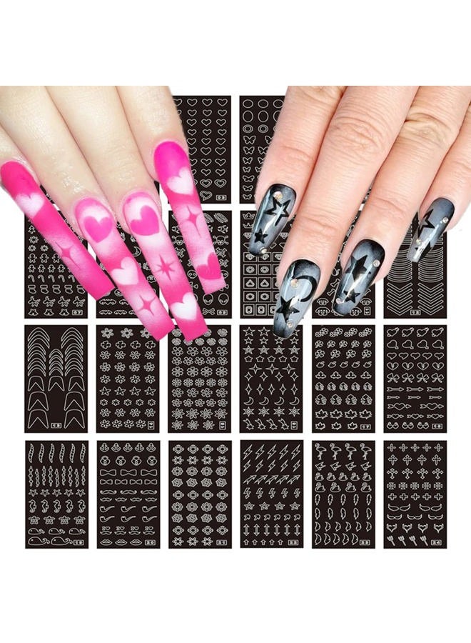 winthrop 24 Sheets Airbrush Stencils Nail Stickers for Nail Art, French Nail Decals Printing Template Stencil Tool Moon Stars Heart Butterfly French Design Hollow (154 Designs) - Image 1
