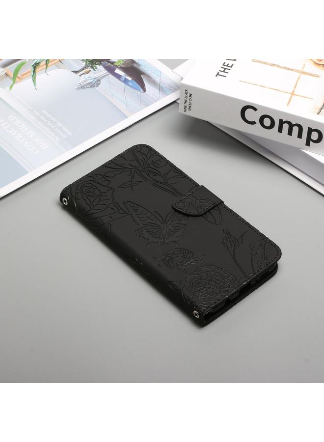 اس-توب جراب لهاتف LG K42 مصنوع من الجلد المنقوش بنقشة زهور الفاوانيا والفراشات - Image 2