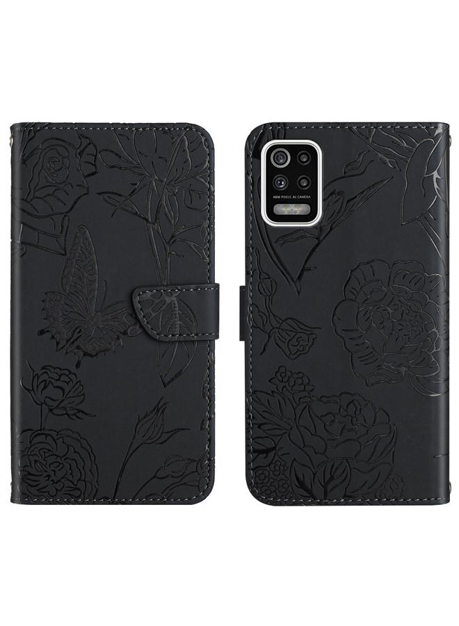 اس-توب جراب لهاتف LG K42 مصنوع من الجلد المنقوش بنقشة زهور الفاوانيا والفراشات - Image 1