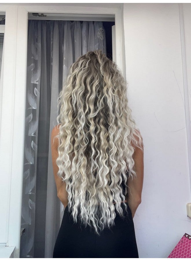 GNIMEGIL Long Ash Blonde Wigs For White Women Ombre Blonde Curly Wig Wavy Synthetic Wig Brown Dark Roots 80S Wigs Halloween Costume For Women - Image 2