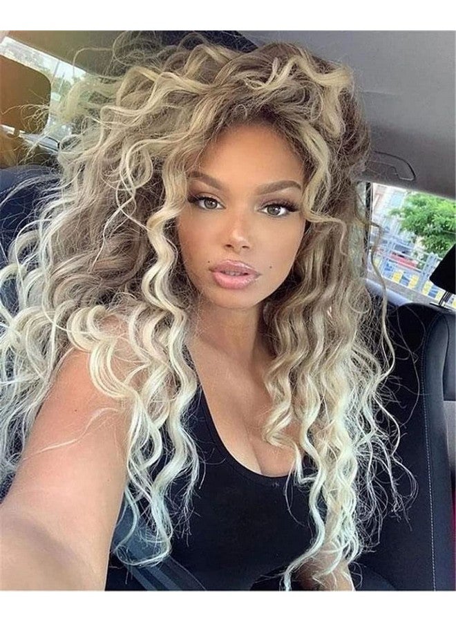 GNIMEGIL Long Ash Blonde Wigs For White Women Ombre Blonde Curly Wig Wavy Synthetic Wig Brown Dark Roots 80S Wigs Halloween Costume For Women - Image 1