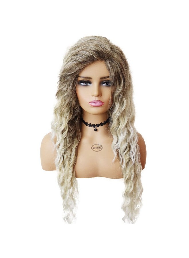 GNIMEGIL Long Ash Blonde Wigs For White Women Ombre Blonde Curly Wig Wavy Synthetic Wig Brown Dark Roots 80S Wigs Halloween Costume For Women - Image 3