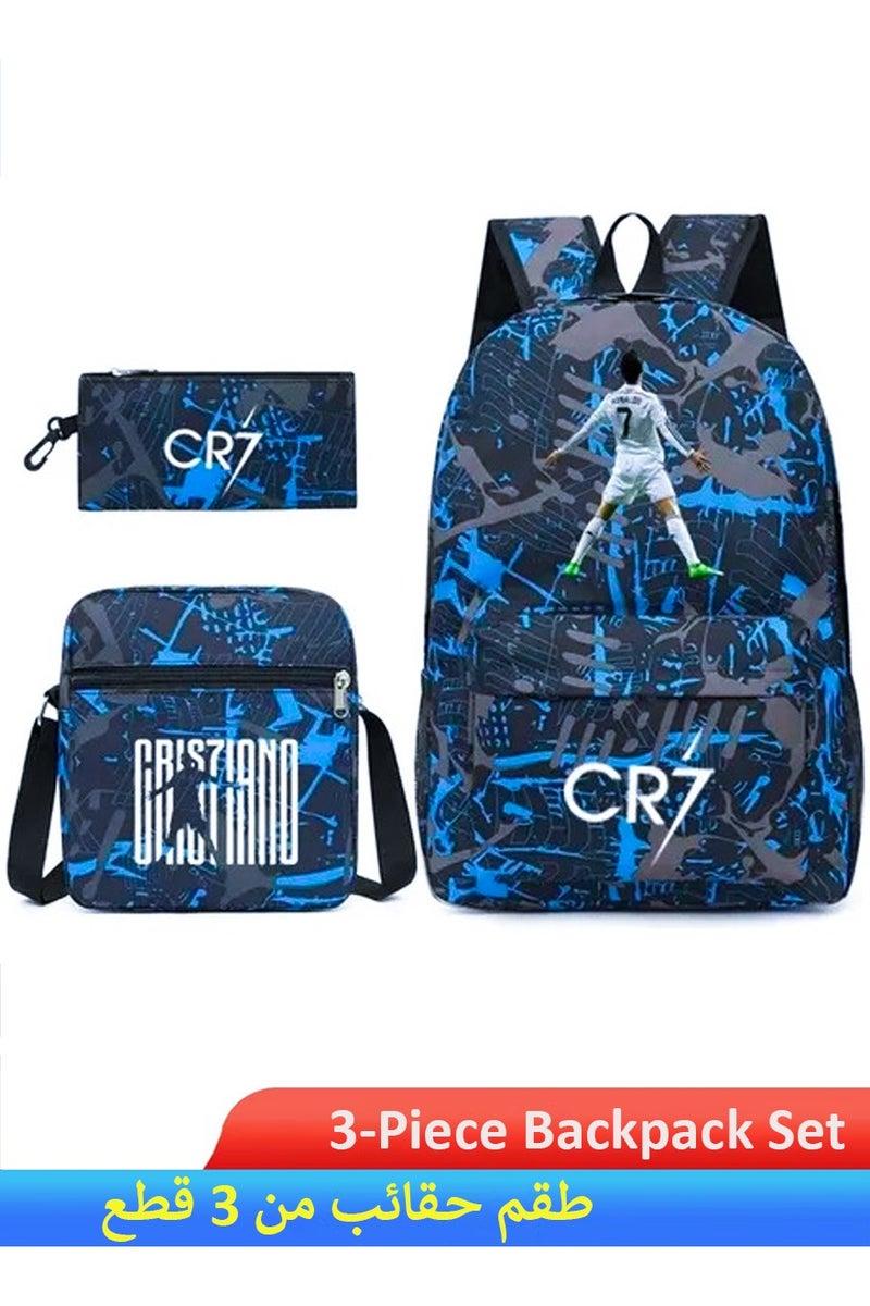 CR7 Themed 3-Piece Backpack Set, Includes A Backpack, Shoulder Bag and Pencil Case or Wallet - School and Travel Bags for Boys, Girls, Men, Women - Multipocket Storage, Durable, Adjustable, Breathable