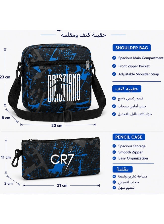 CR7 Themed 3-Piece Backpack Set, Includes A Backpack, Shoulder Bag and Pencil Case or Wallet - School and Travel Bags for Boys, Girls, Men, Women - Multipocket Storage, Durable, Adjustable, Breathable - Image 5