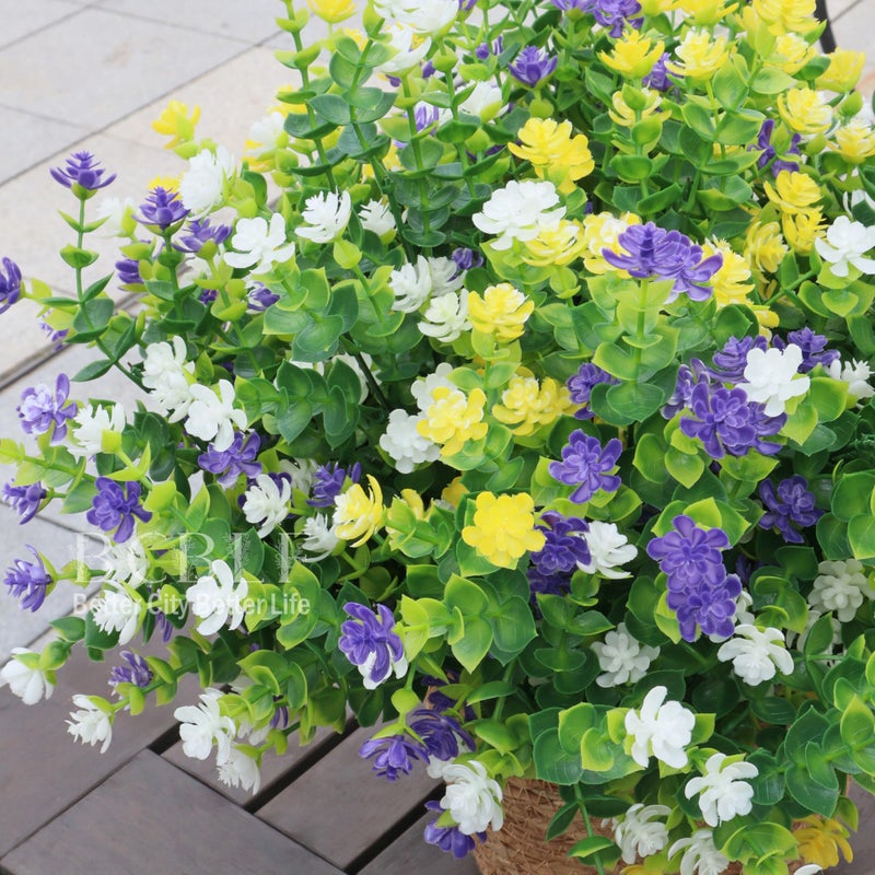 BCBLF UV Resistant Artificial Flowers for Indoor and Outdoor Use, 12 Bundles Not-Fading Faux Plants for Porch, Patio, Garden, and Home Decoration - Yellow Purple White - Image 3