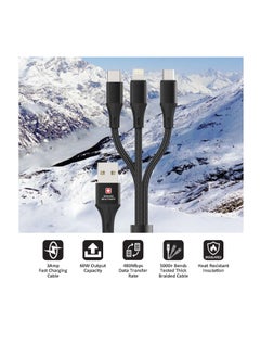 SWISS MILITARY 3-in-1 Multi Fast Charging Cable (6FT/2M): Original 5A, Lightning/Type C/Micro, Compatible with iPhone/Huawei/Samsung/OPPO/VIVO/Xiaomi/Honor, 5Amps – Black  - Image 3