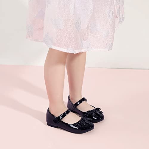 Hehainom Girls Dress Shoes Toddler Little Kid Flats Mary Jane School Bowknot Flower Girl Party Ballerina Flat Shoes(Black Patent 2 M US Little Kid) - Image 3