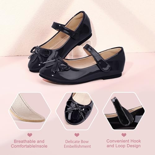 Hehainom Girls Dress Shoes Toddler Little Kid Flats Mary Jane School Bowknot Flower Girl Party Ballerina Flat Shoes(Black Patent 2 M US Little Kid) - Image 5