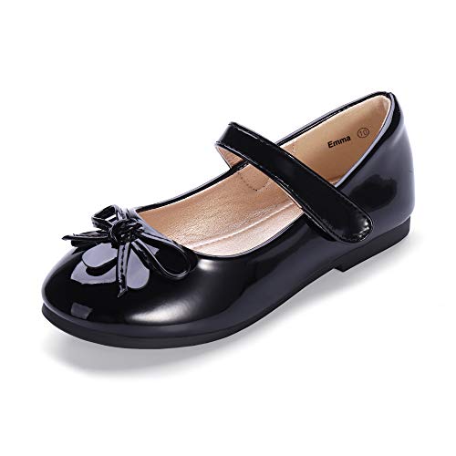 Hehainom Girls Dress Shoes Toddler Little Kid Flats Mary Jane School Bowknot Flower Girl Party Ballerina Flat Shoes(Black Patent 2 M US Little Kid) - Image 1