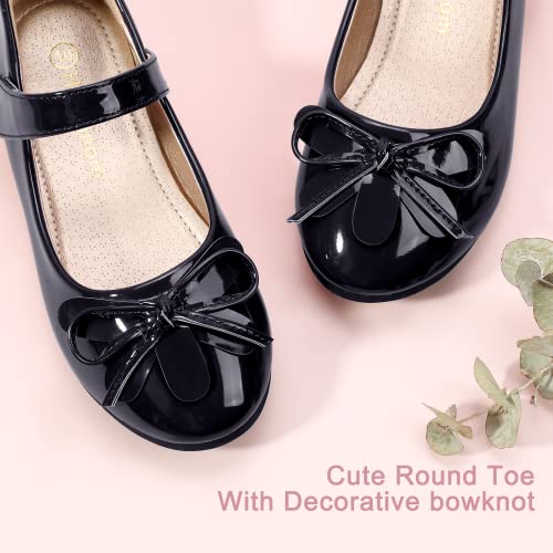 Hehainom Girls Dress Shoes Toddler Little Kid Flats Mary Jane School Bowknot Flower Girl Party Ballerina Flat Shoes(Black Patent 2 M US Little Kid) - Image 4