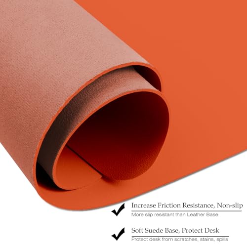 Boutilon Leather Desk Pad Protector,Non-Slip Mouse Pad,Laptop Desk Pad,Office Mouse Mat,Waterproof Leather Desk Blotter,Desk Writing Pad for Office and Home (M-Orange H,30"x14") - Image 5