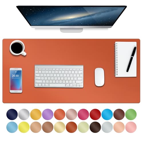 Boutilon Leather Desk Pad Protector,Non-Slip Mouse Pad,Laptop Desk Pad,Office Mouse Mat,Waterproof Leather Desk Blotter,Desk Writing Pad for Office and Home (M-Orange H,30"x14") - Image 1
