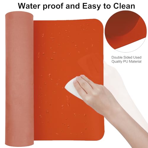 Boutilon Leather Desk Pad Protector,Non-Slip Mouse Pad,Laptop Desk Pad,Office Mouse Mat,Waterproof Leather Desk Blotter,Desk Writing Pad for Office and Home (M-Orange H,30"x14") - Image 4