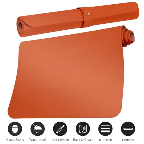 Boutilon Leather Desk Pad Protector,Non-Slip Mouse Pad,Laptop Desk Pad,Office Mouse Mat,Waterproof Leather Desk Blotter,Desk Writing Pad for Office and Home (M-Orange H,30"x14") - Image 3