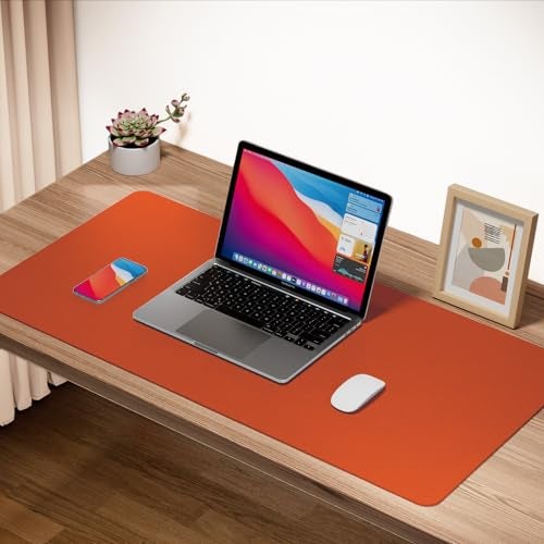 Boutilon Leather Desk Pad Protector,Non-Slip Mouse Pad,Laptop Desk Pad,Office Mouse Mat,Waterproof Leather Desk Blotter,Desk Writing Pad for Office and Home (M-Orange H,30"x14") - Image 2