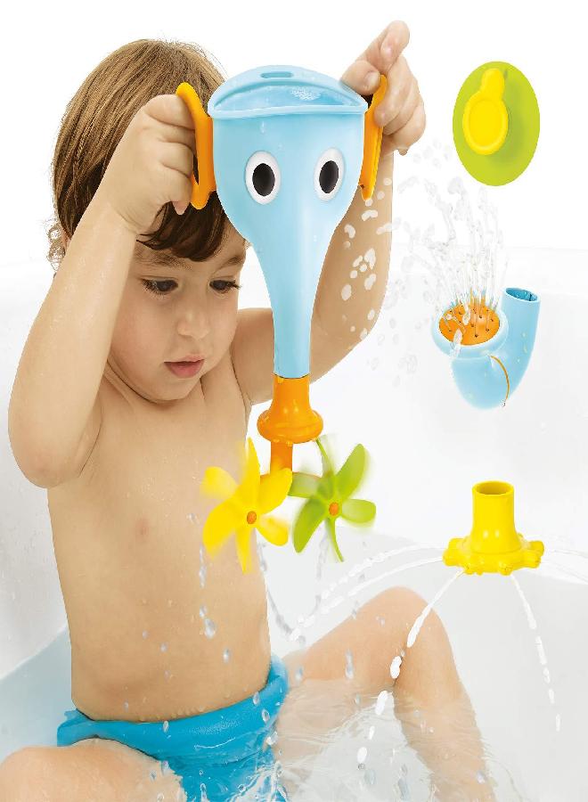 Yookidoo FunEleFun Fill ‘N’ Sprinkle Bath Toy. an Elephant Trunk Funnel Toddlers Play with 3 Interchangeable Trunk Accessories That Spins, Twist and Sprinkle, Promotes Kids STEM-Based Learning (Blue)