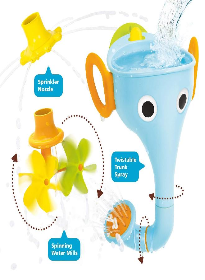 Yookidoo FunEleFun Fill ‘N’ Sprinkle Bath Toy. an Elephant Trunk Funnel Toddlers Play with 3 Interchangeable Trunk Accessories That Spins, Twist and Sprinkle, Promotes Kids STEM-Based Learning (Blue)