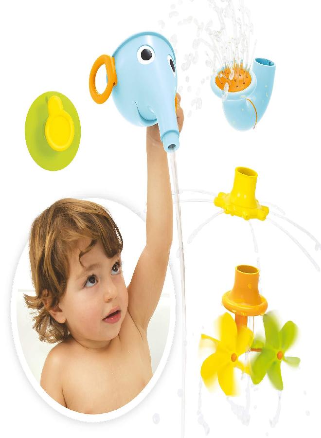 Yookidoo FunEleFun Fill ‘N’ Sprinkle Bath Toy. an Elephant Trunk Funnel Toddlers Play with 3 Interchangeable Trunk Accessories That Spins, Twist and Sprinkle, Promotes Kids STEM-Based Learning (Blue)