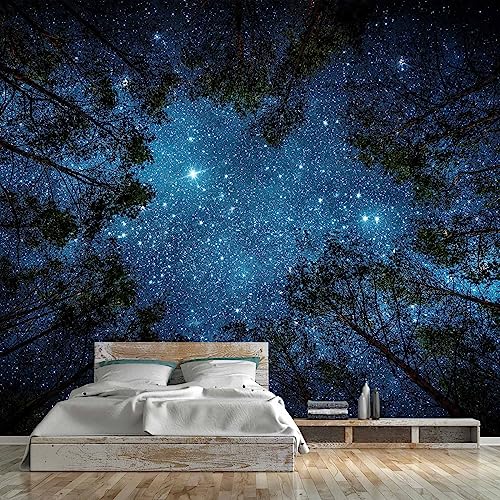 WFBHUA-Forest Starry Wallpaper Mural Night Galaxy Tree Sky Wallpaper for Living Room Bedroom Ceiling(Not Peel and Stick) - Image 1