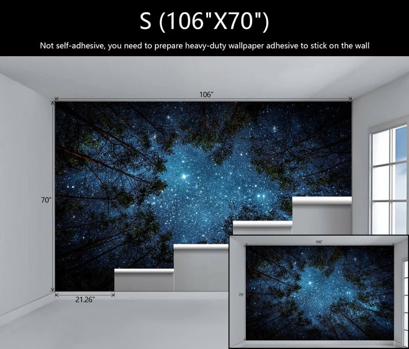 WFBHUA-Forest Starry Wallpaper Mural Night Galaxy Tree Sky Wallpaper for Living Room Bedroom Ceiling(Not Peel and Stick) - Image 4