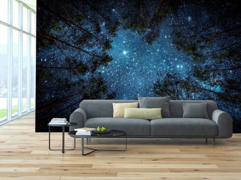 WFBHUA-Forest Starry Wallpaper Mural Night Galaxy Tree Sky Wallpaper for Living Room Bedroom Ceiling(Not Peel and Stick) - Image 2
