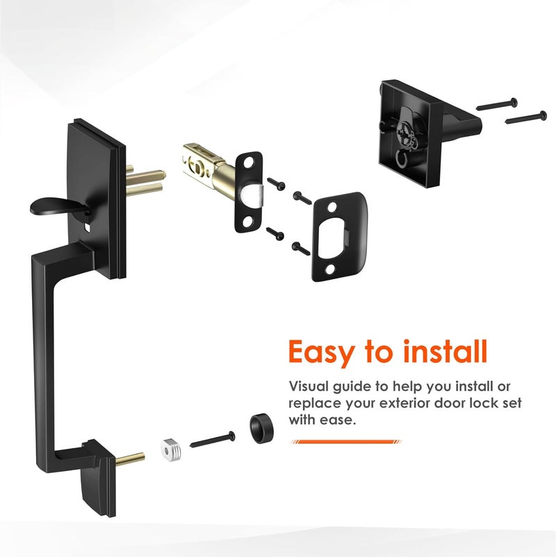 Haidms Matte Black Front Door Handle, Single Cylinder Exterior Door Entry Handle with Door Lever, Entry Door Handle Set, Reversible for Right and Left Handed Sided Doors - Image 3