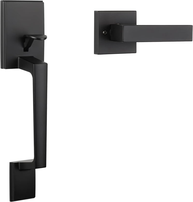 Haidms Matte Black Front Door Handle, Single Cylinder Exterior Door Entry Handle with Door Lever, Entry Door Handle Set, Reversible for Right and Left Handed Sided Doors - Image 1