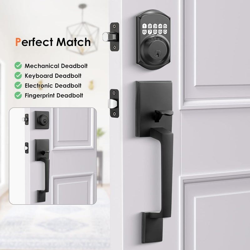 Haidms Matte Black Front Door Handle, Single Cylinder Exterior Door Entry Handle with Door Lever, Entry Door Handle Set, Reversible for Right and Left Handed Sided Doors - Image 5